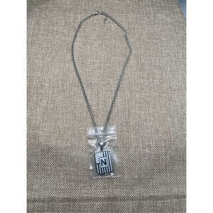 Initial Mens DogTag Necklace Patriotic Initial is N  Unisex Silver Tone
